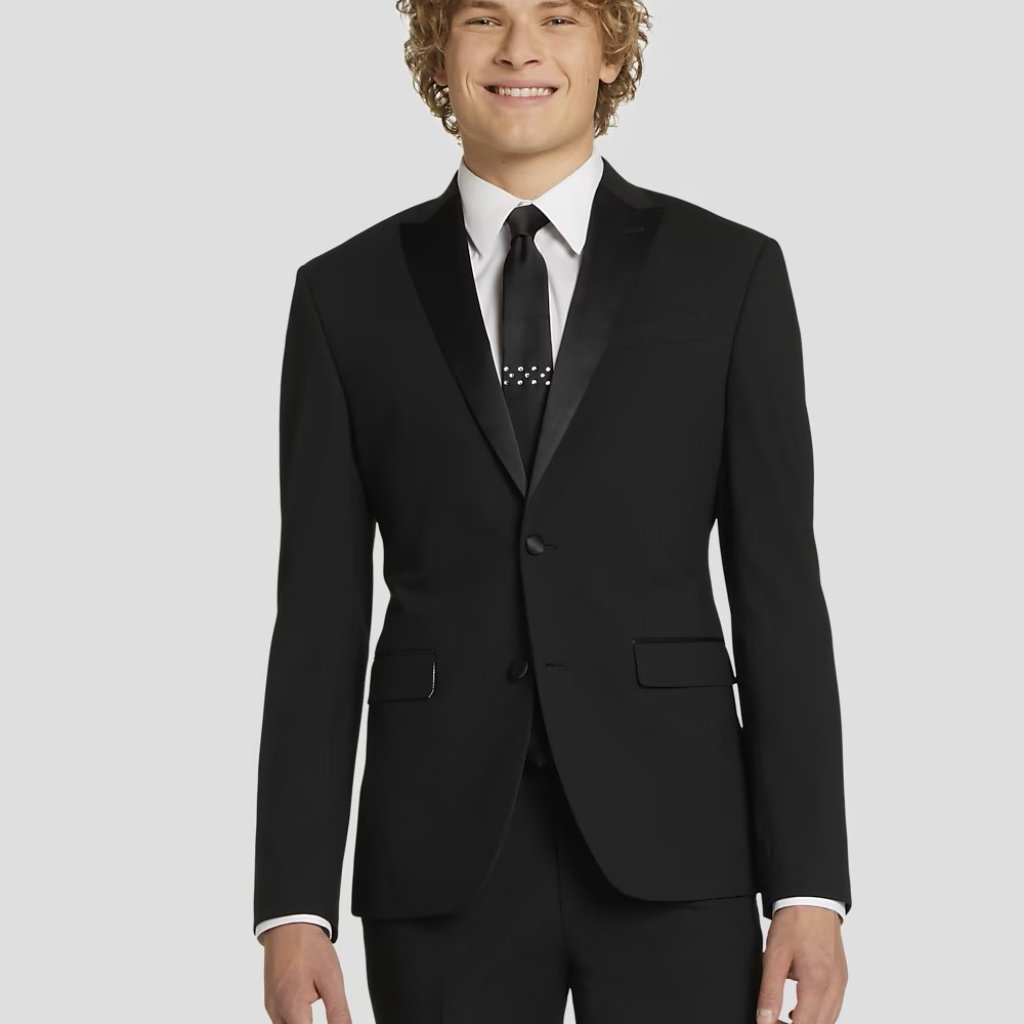 New Egara Skinny Fit Satin Peak Lapel Black Tuxedo Jacket 36 Short 36s